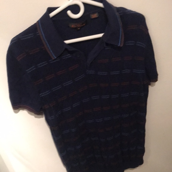 Ben Sherman 100% Cotton midnight blue polo with baby blue and orange pattern - Picture 2 of 4